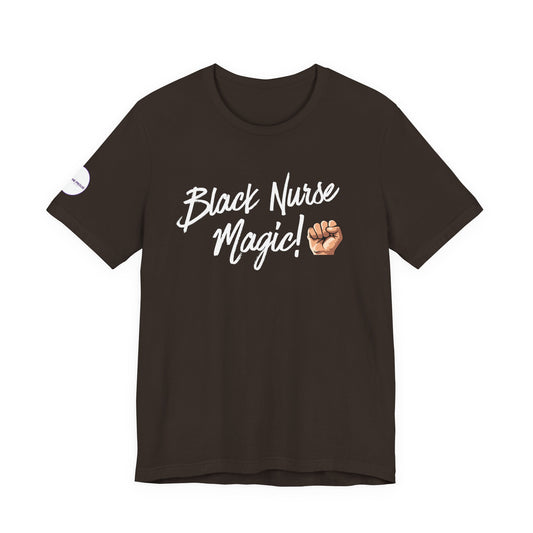 Black Nurse T-Shirt with raised-fist emoji for empowerment