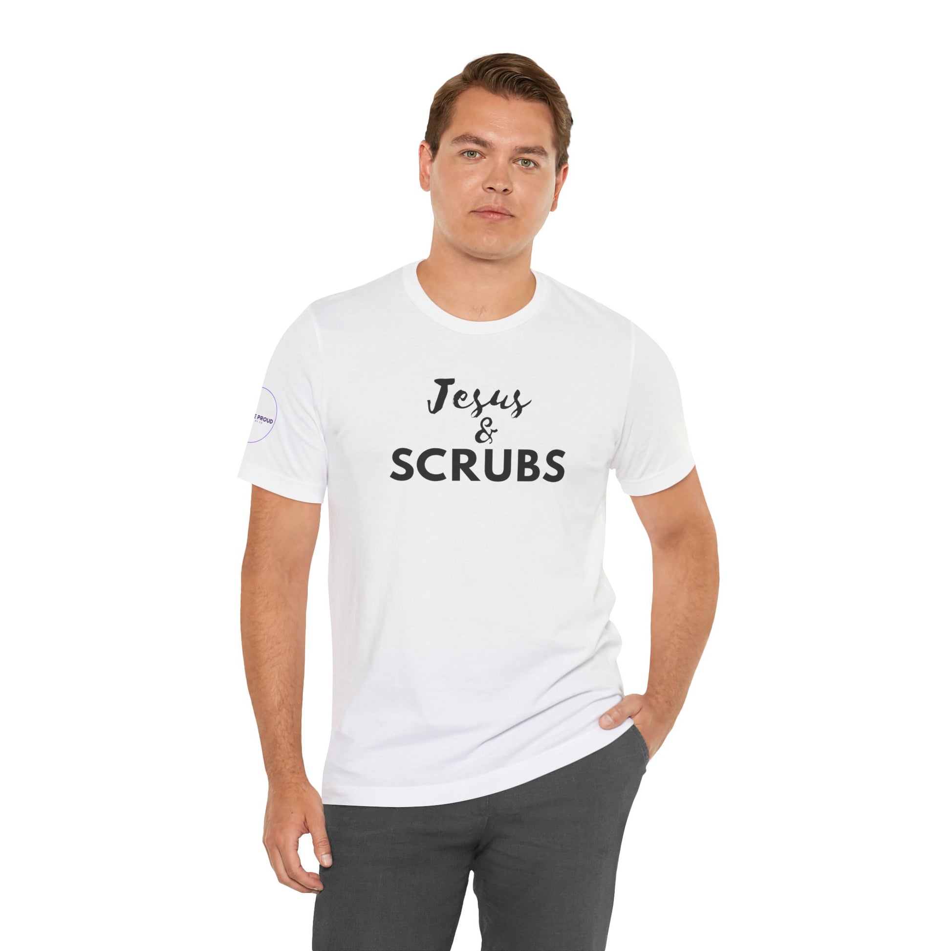 Jesus and Scrubs Nurse T-Shirt showing sleeve print detail