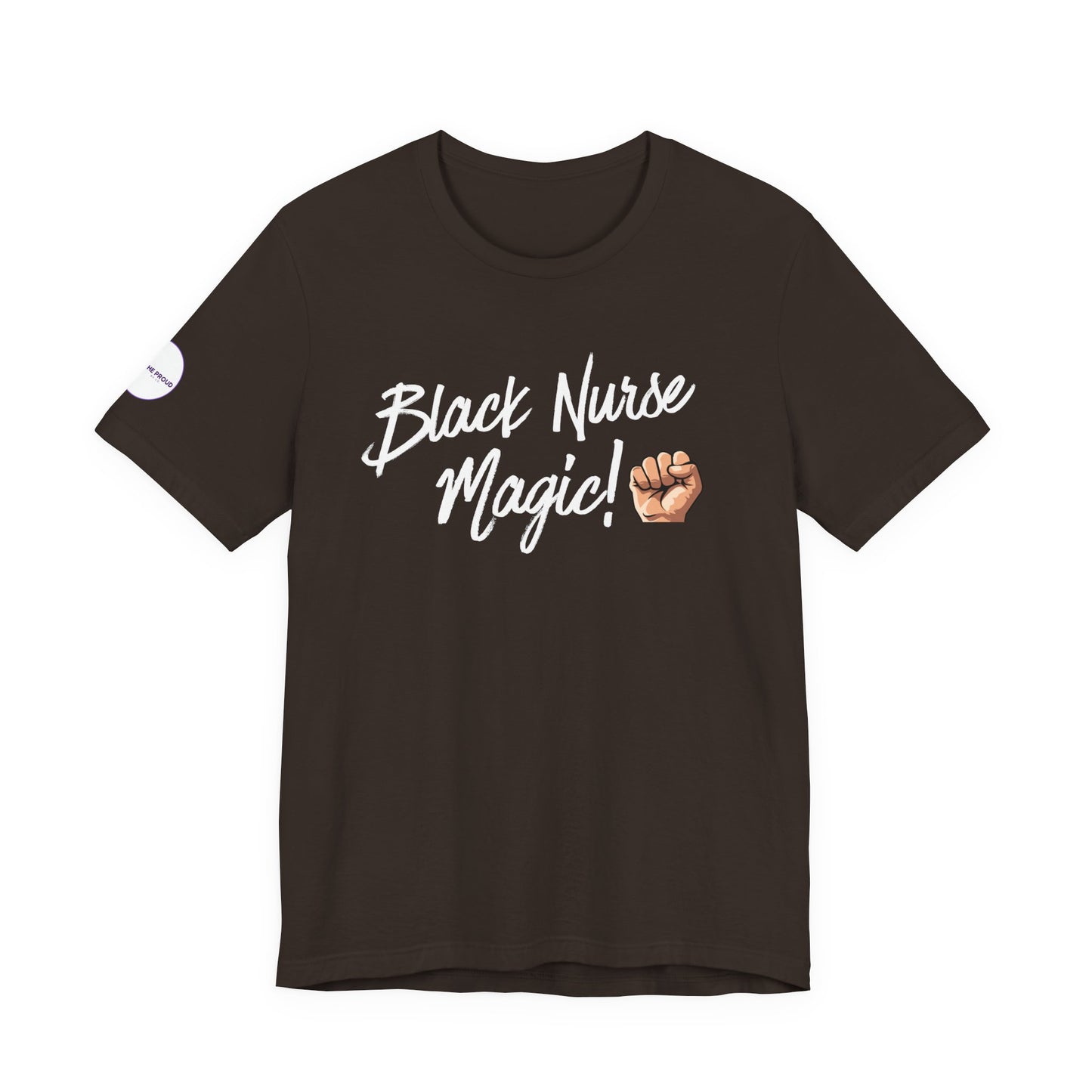 Black Nurse T-Shirt with raised-fist emoji for empowerment