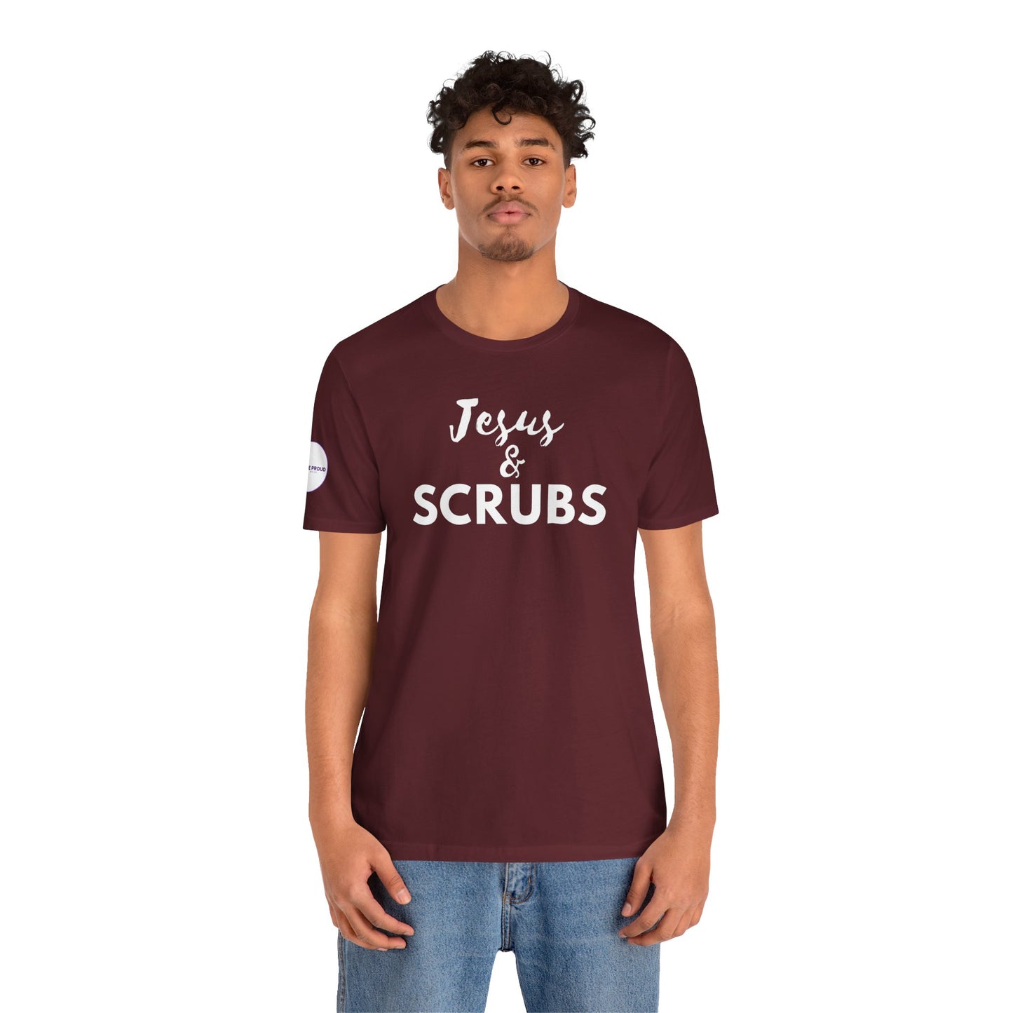 Jesus and Scrubs Nurse T-Shirt showing sleeve print detail