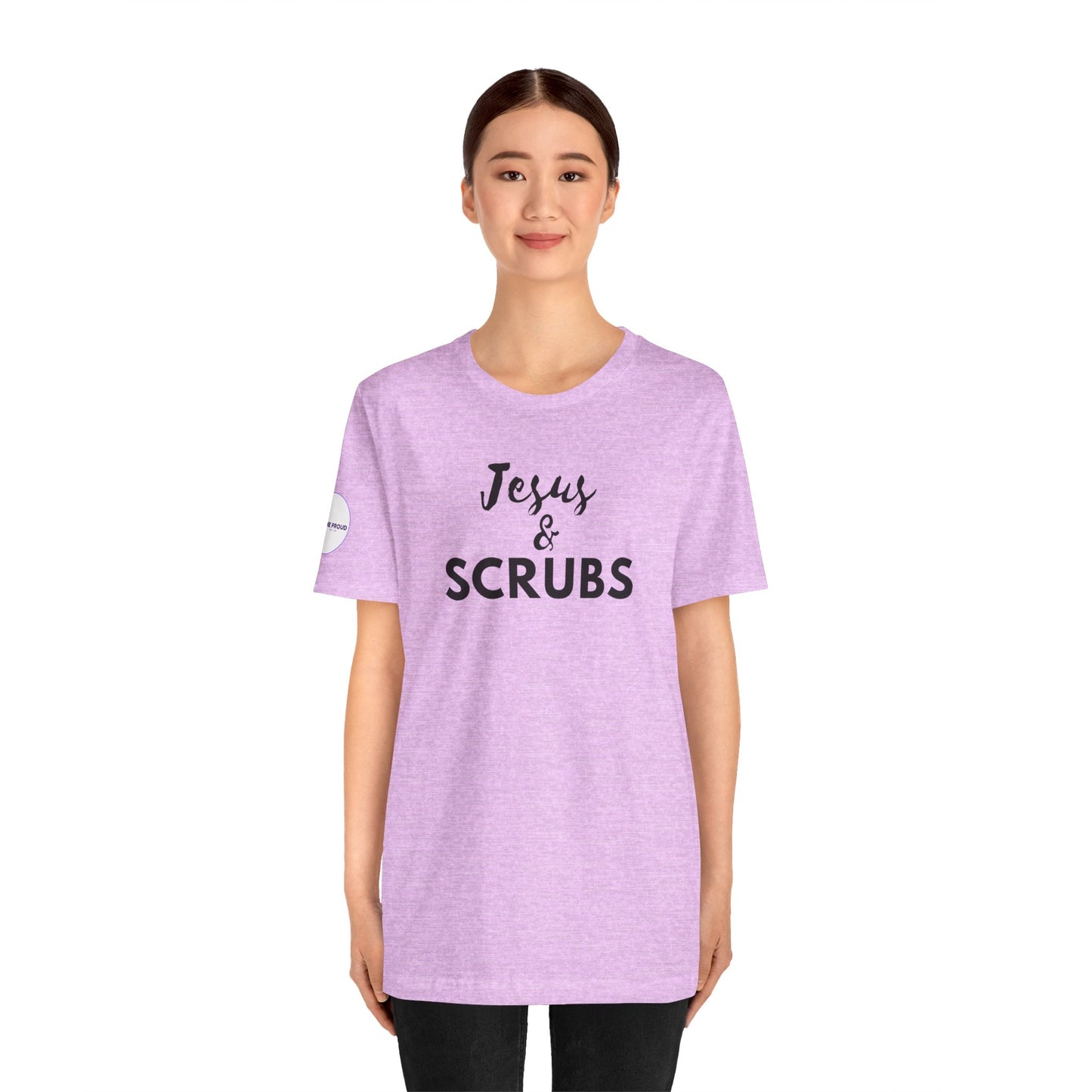 Jesus and Scrubs Nurse T-Shirt showing sleeve print detail