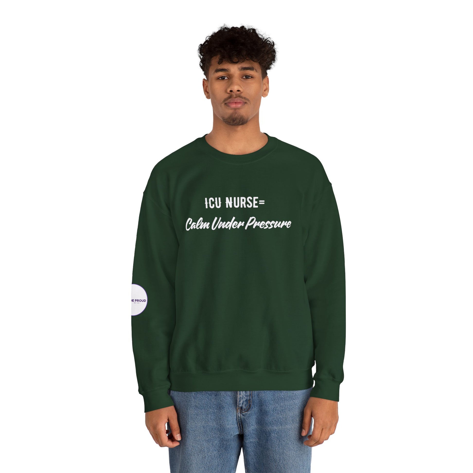 Side view of ICU Nurse Sweatshirt with ribbed collar