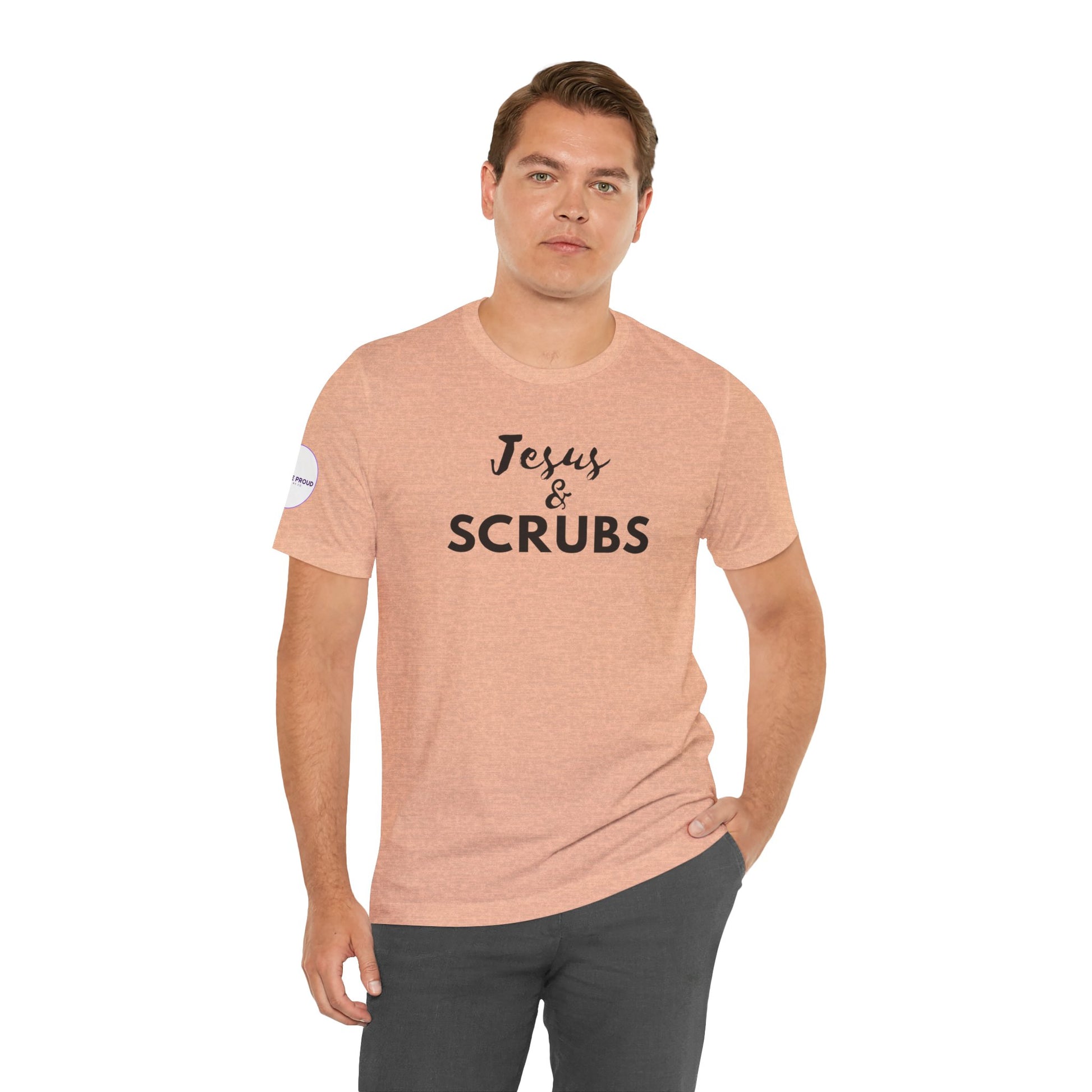 Jesus and Scrubs Nurse T-Shirt showing sleeve print detail
