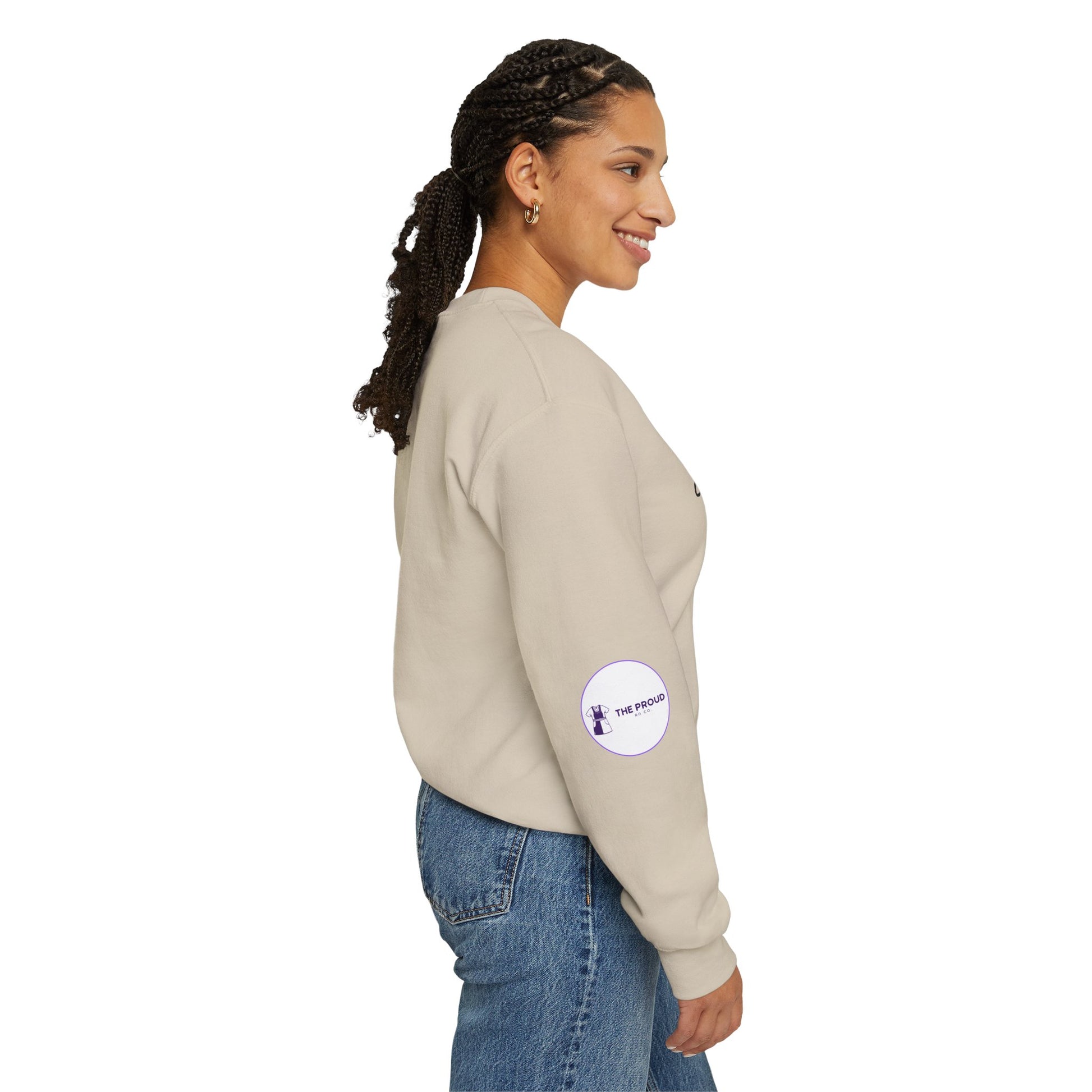 Side view of ICU Nurse Sweatshirt with ribbed collar