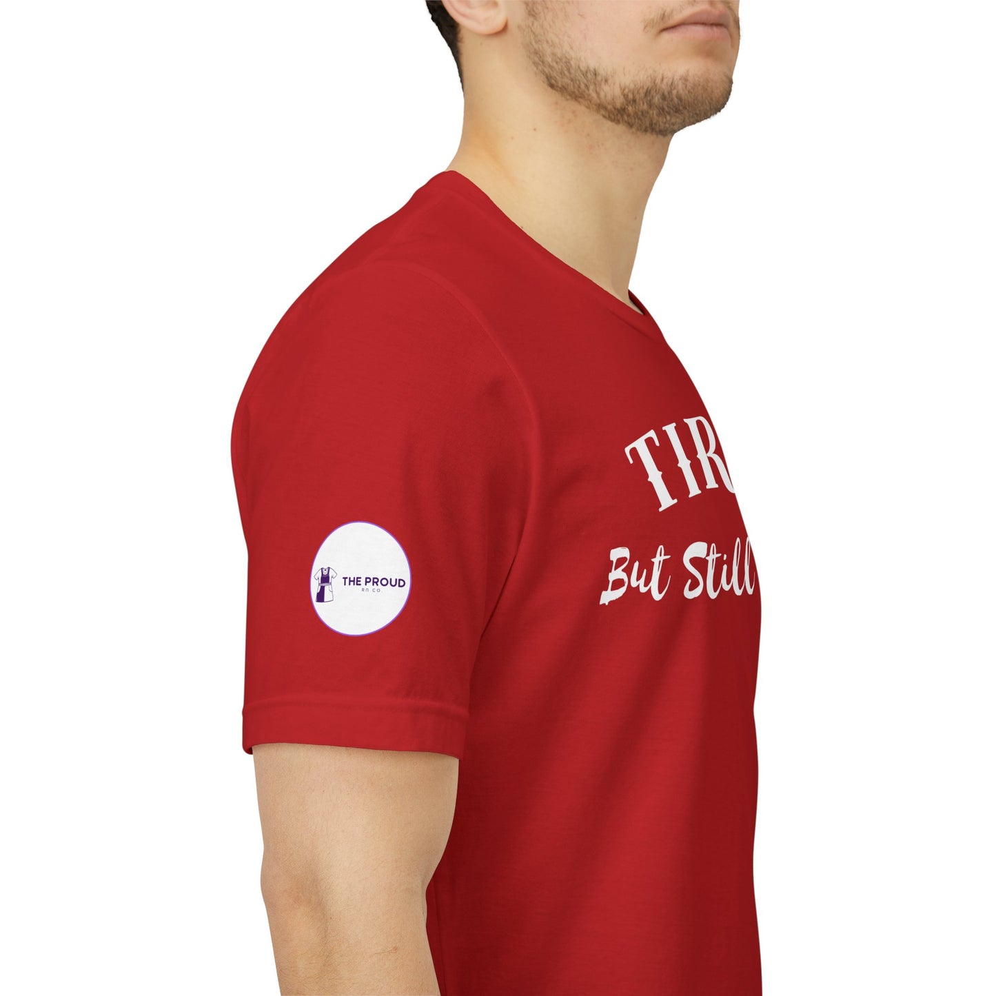 Tired But Still Caring T-Shirt with minimalist text design