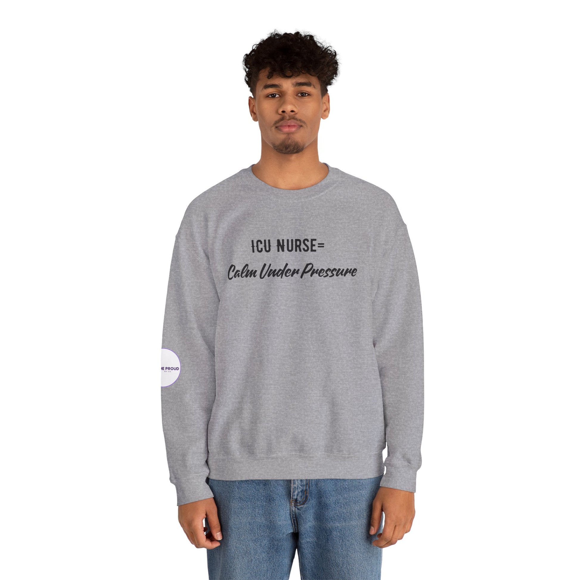 Side view of ICU Nurse Sweatshirt with ribbed collar