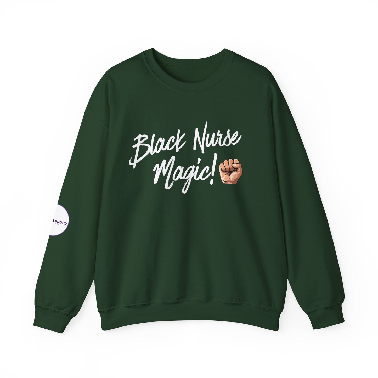 Side view of Black Nurse Sweatshirt with crewneck and ribbed cuffs