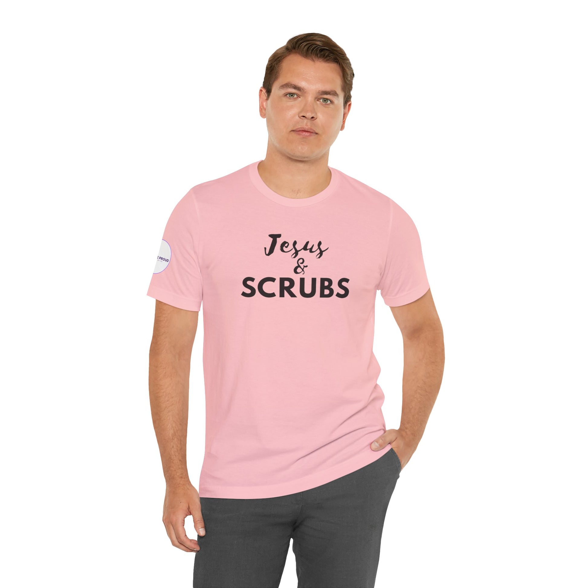 Jesus and Scrubs Nurse T-Shirt showing sleeve print detail