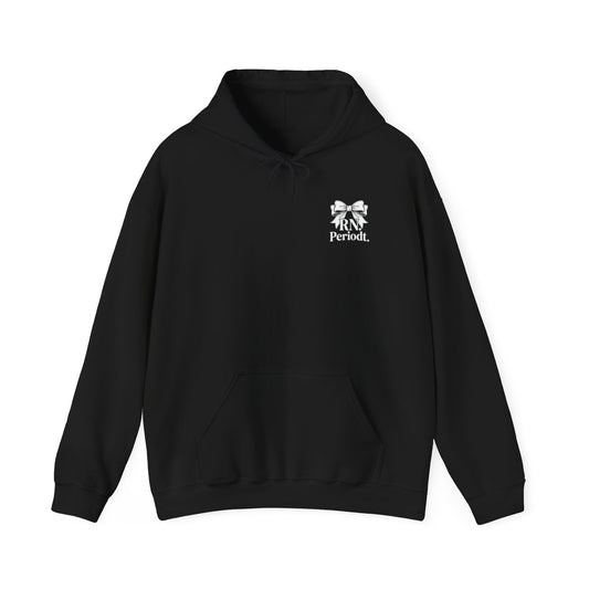 Side view of Floral Ribbon Hoodie with classic fit and ribbed cuffs