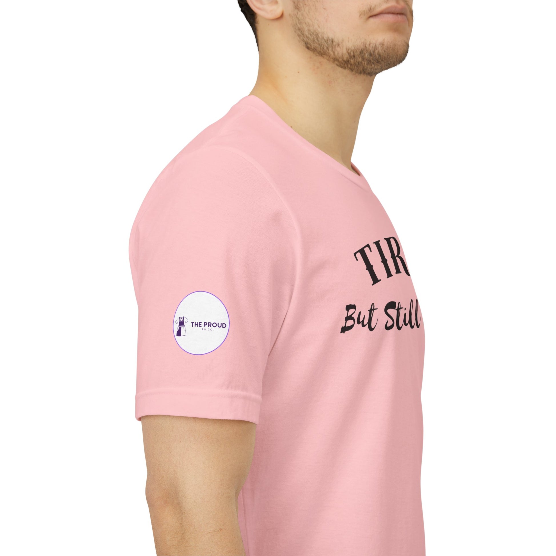 Tired But Still Caring T-Shirt with minimalist text design