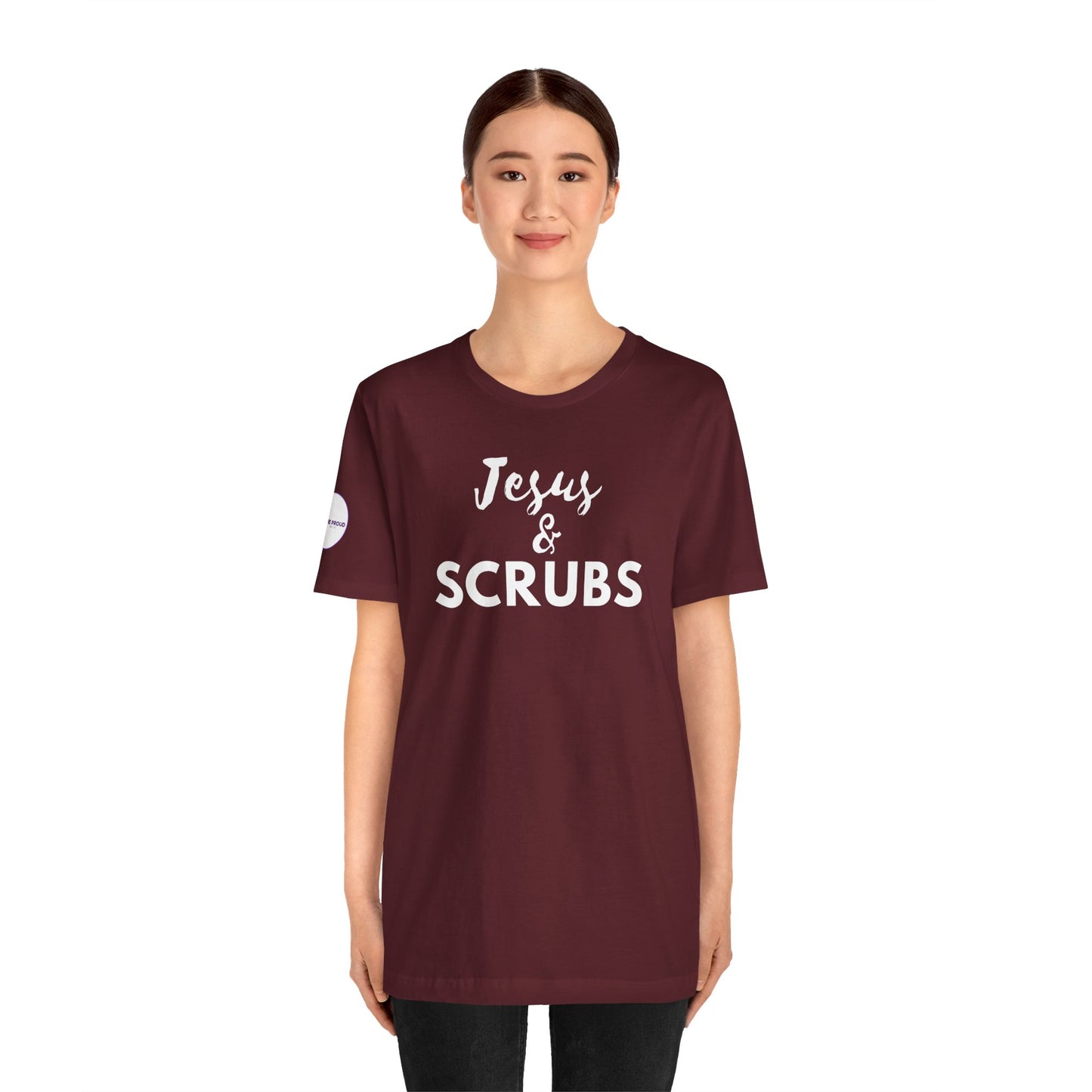 Jesus and Scrubs Nurse T-Shirt showing sleeve print detail