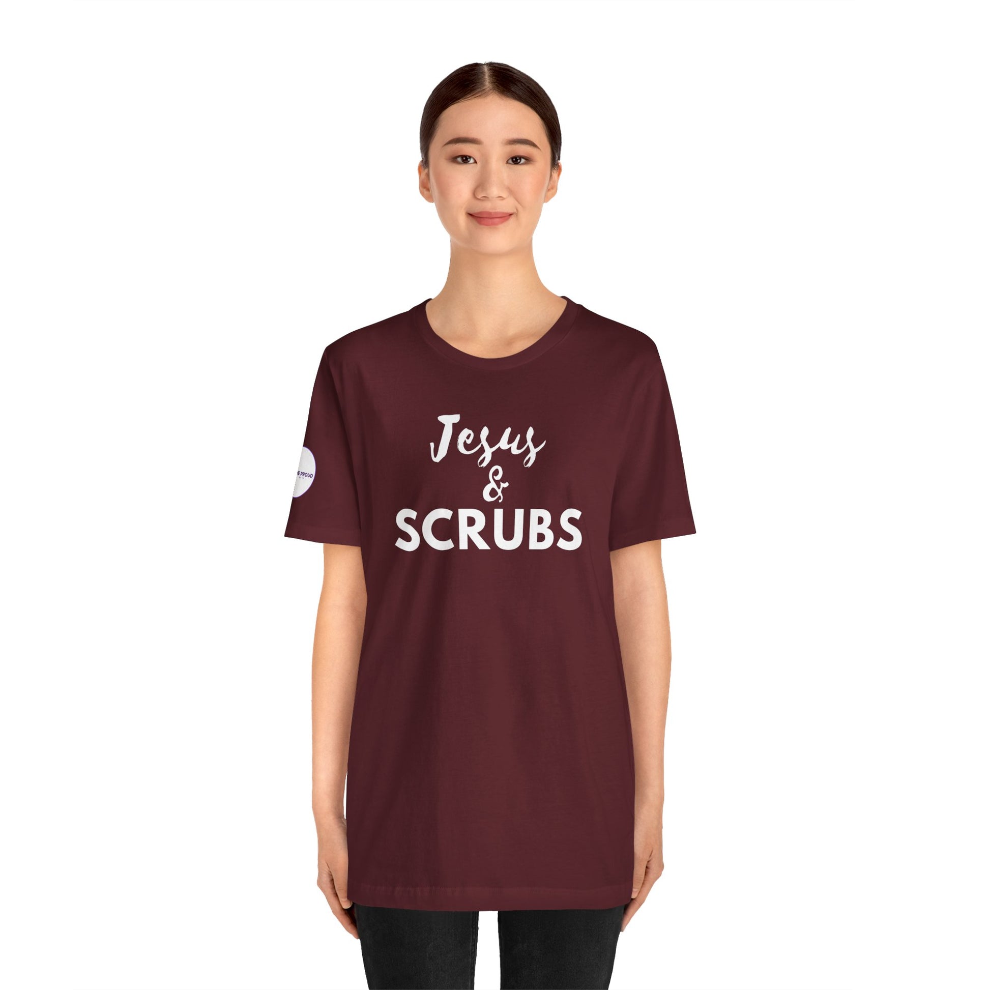 Jesus and Scrubs Nurse T-Shirt showing sleeve print detail