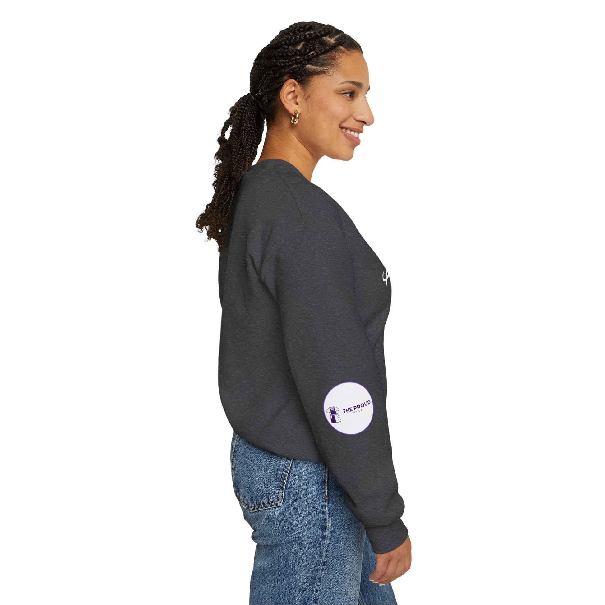 Back view of Black Nurse Sweatshirt with double-needle stitching