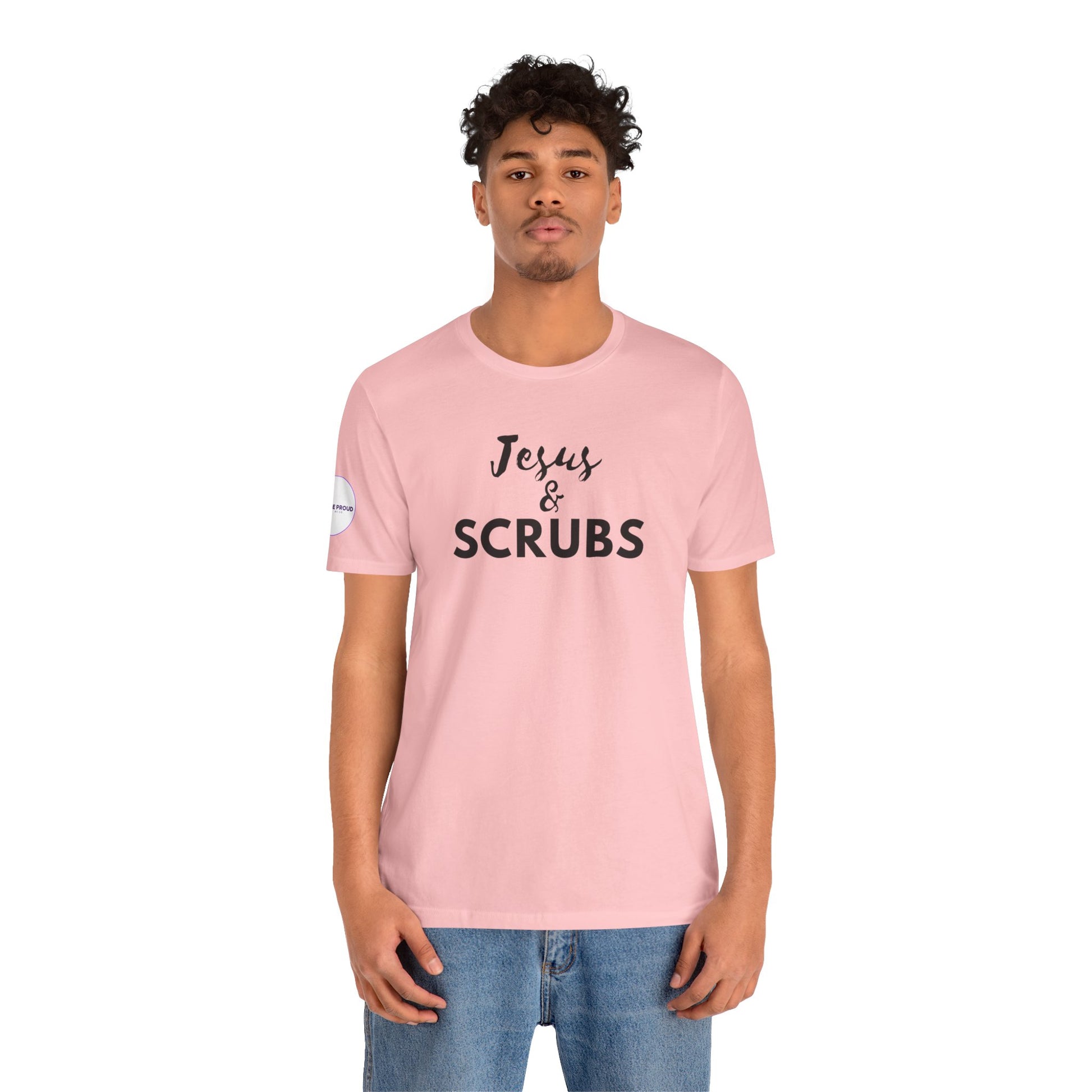 Jesus and Scrubs Nurse T-Shirt showing sleeve print detail