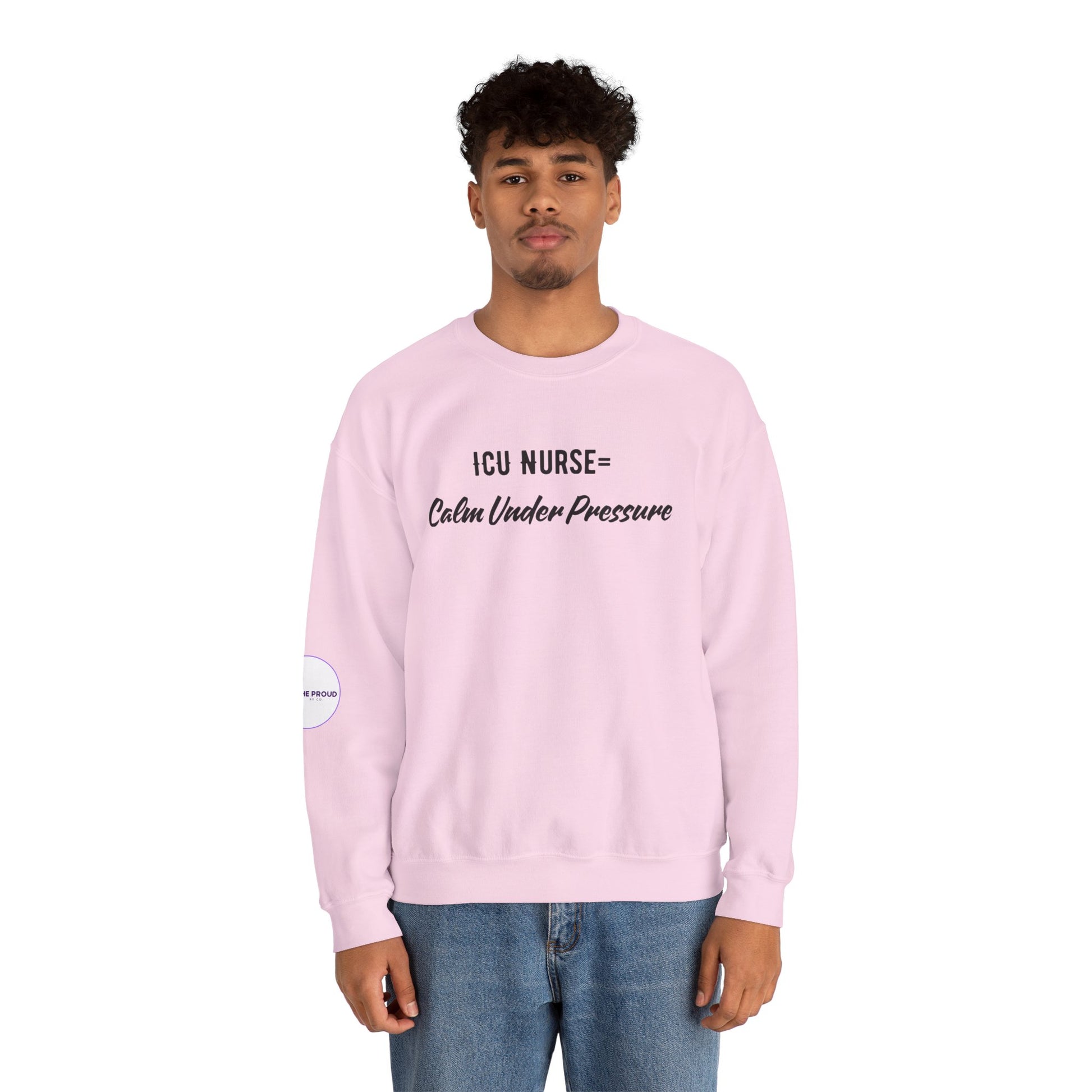Side view of ICU Nurse Sweatshirt with ribbed collar