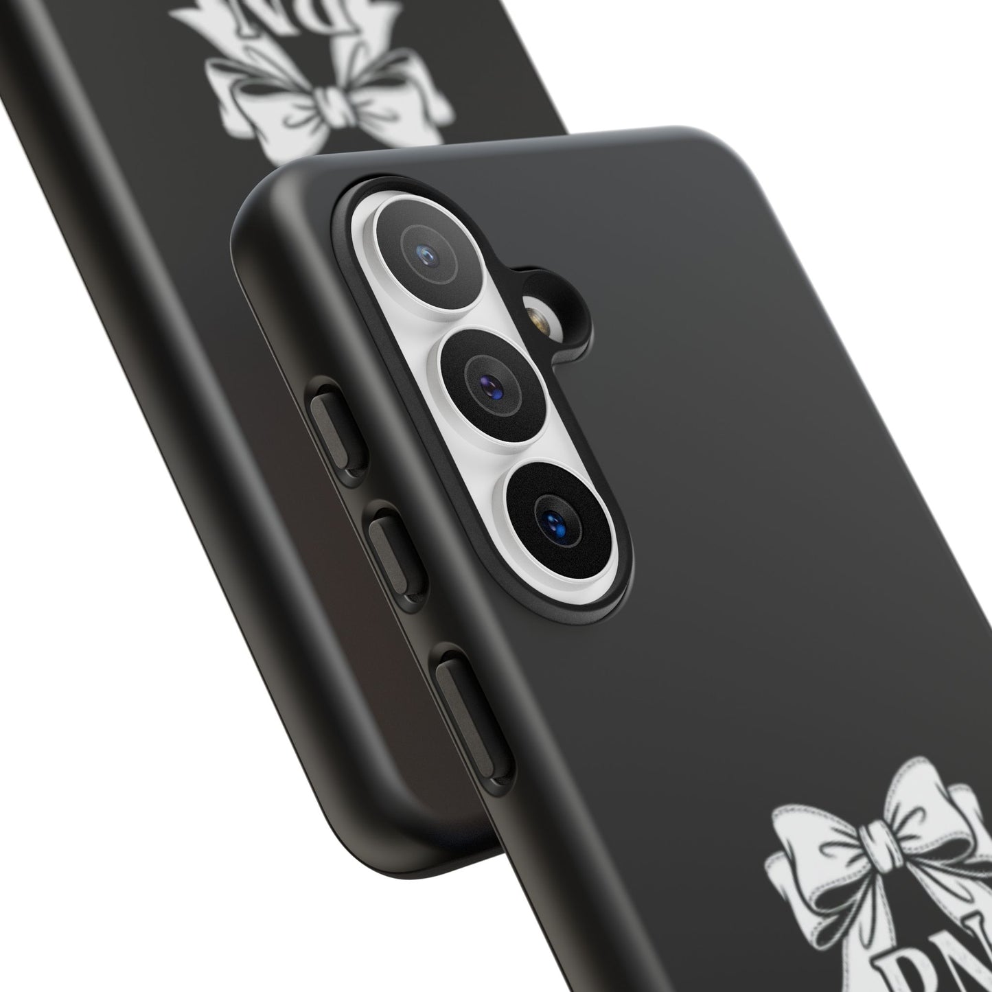 Front view of RN Phone Case with bold white bow print