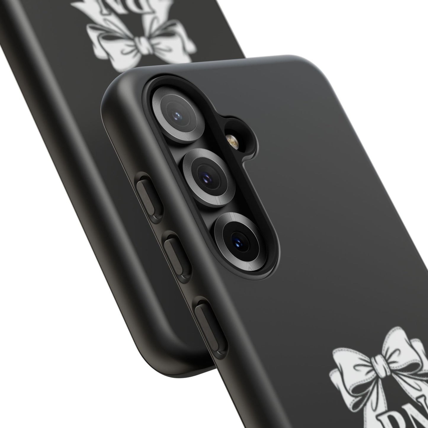 Front view of RN Phone Case with bold white bow print