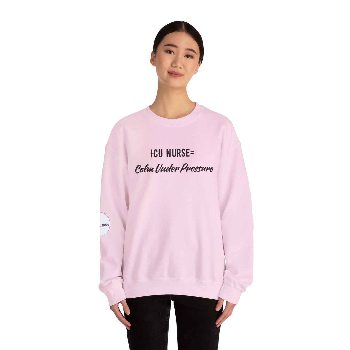 Side view of ICU Nurse Sweatshirt with ribbed collar