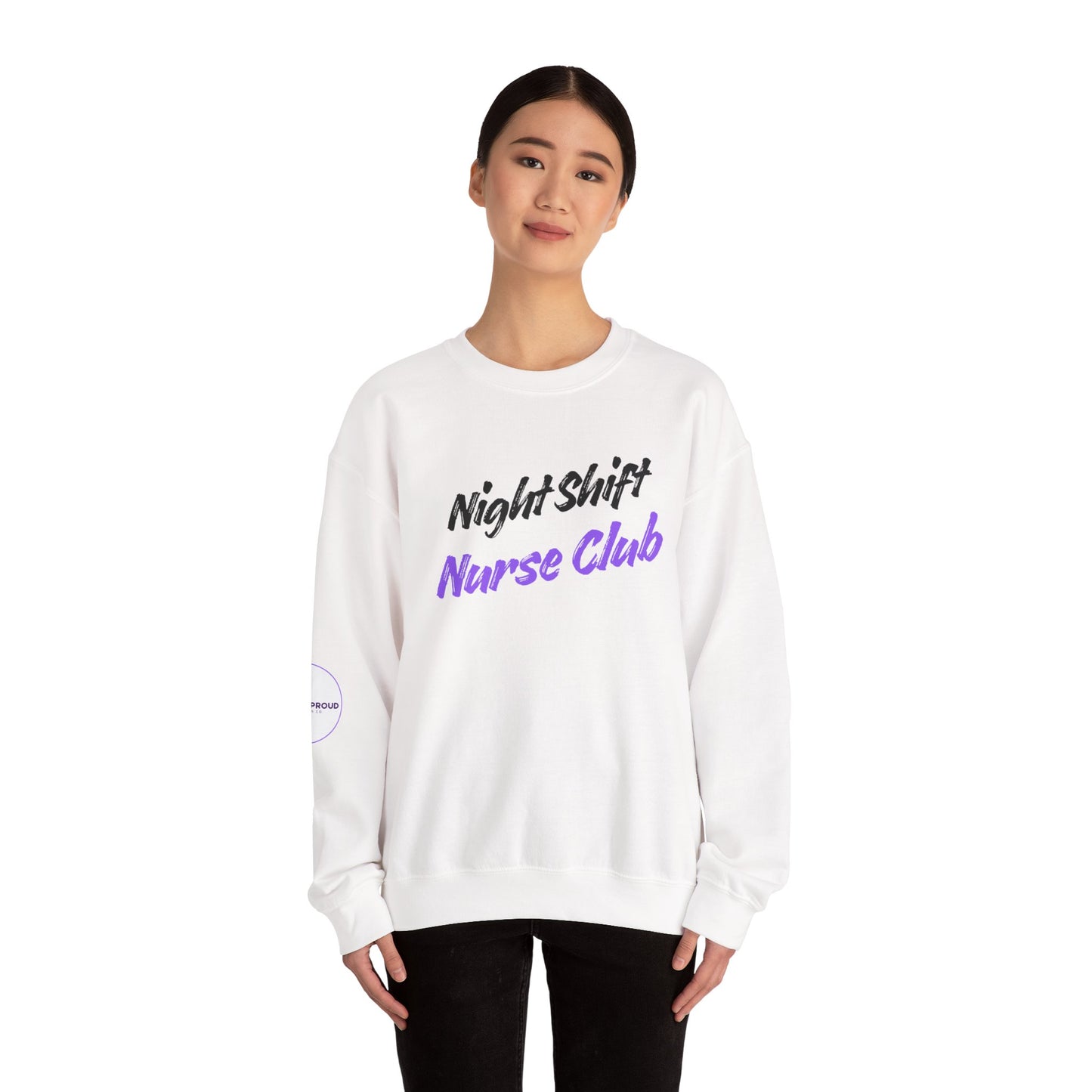 Close-up of embroidery on Night Shift Nurse Sweatshirt chest