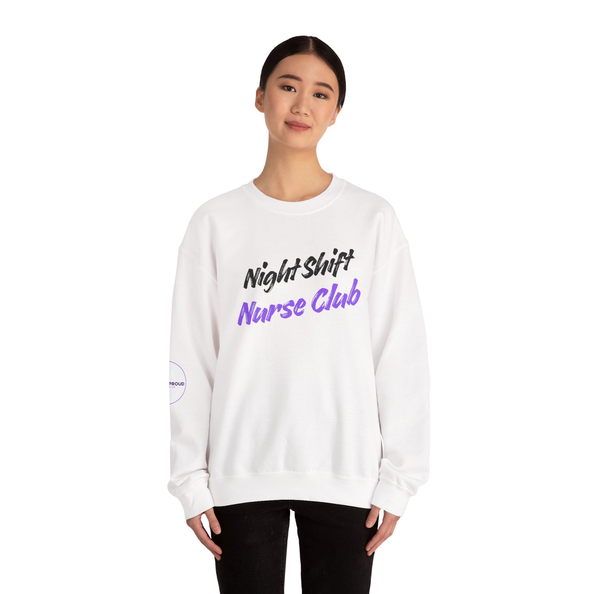Close-up of embroidery on Night Shift Nurse Sweatshirt chest