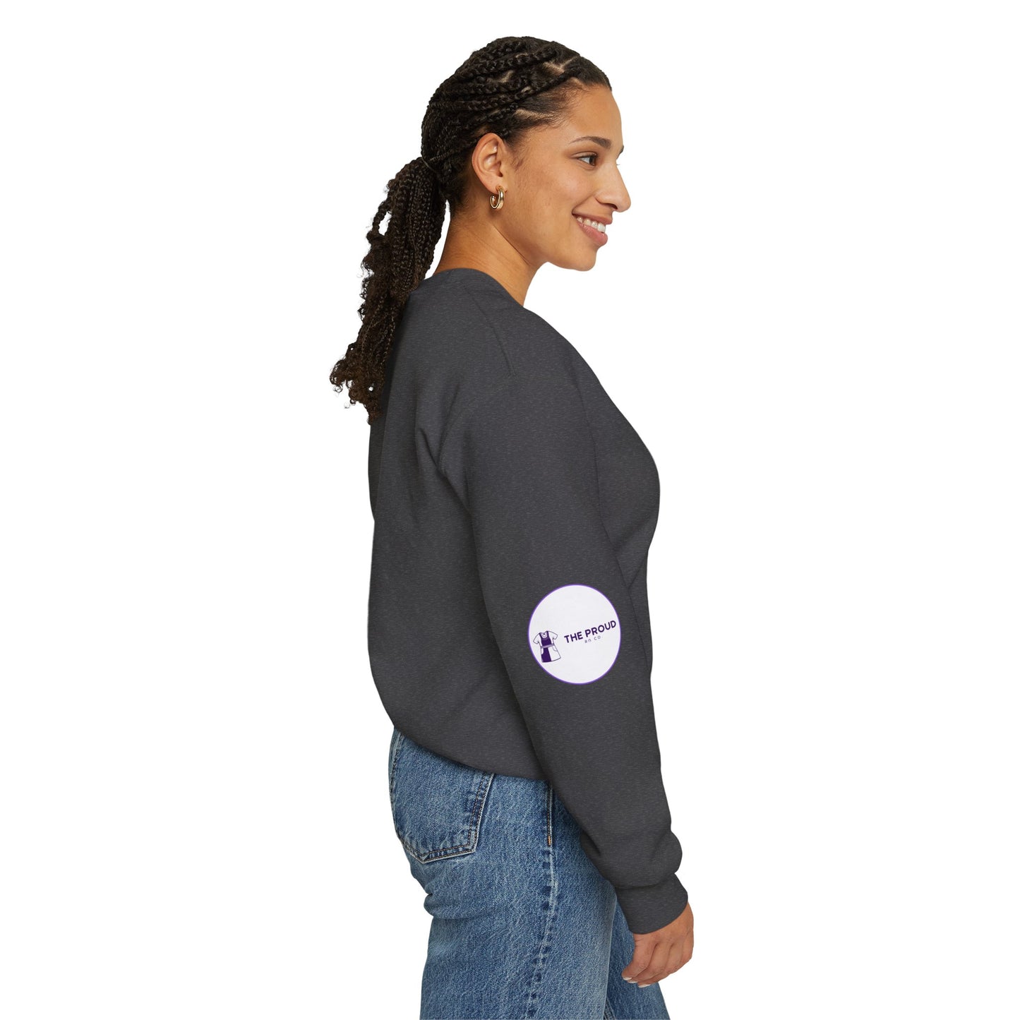 Saved Lives Today Sweatshirt with purple and black lettering detail