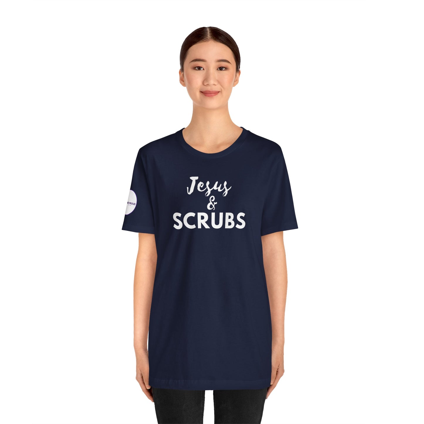 Jesus and Scrubs Nurse T-Shirt showing sleeve print detail