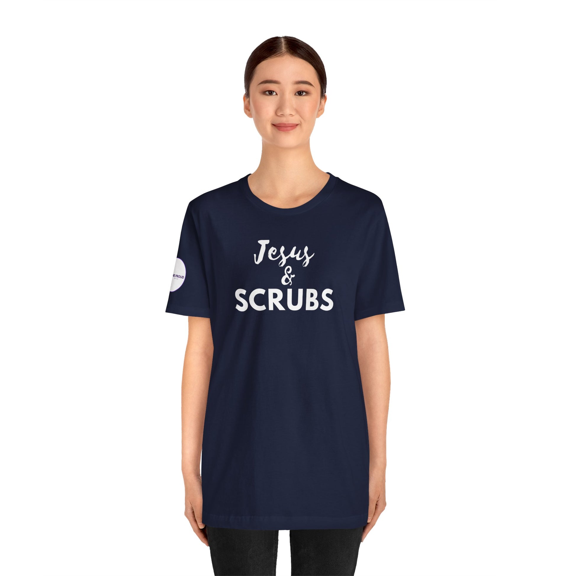 Jesus and Scrubs Nurse T-Shirt showing sleeve print detail