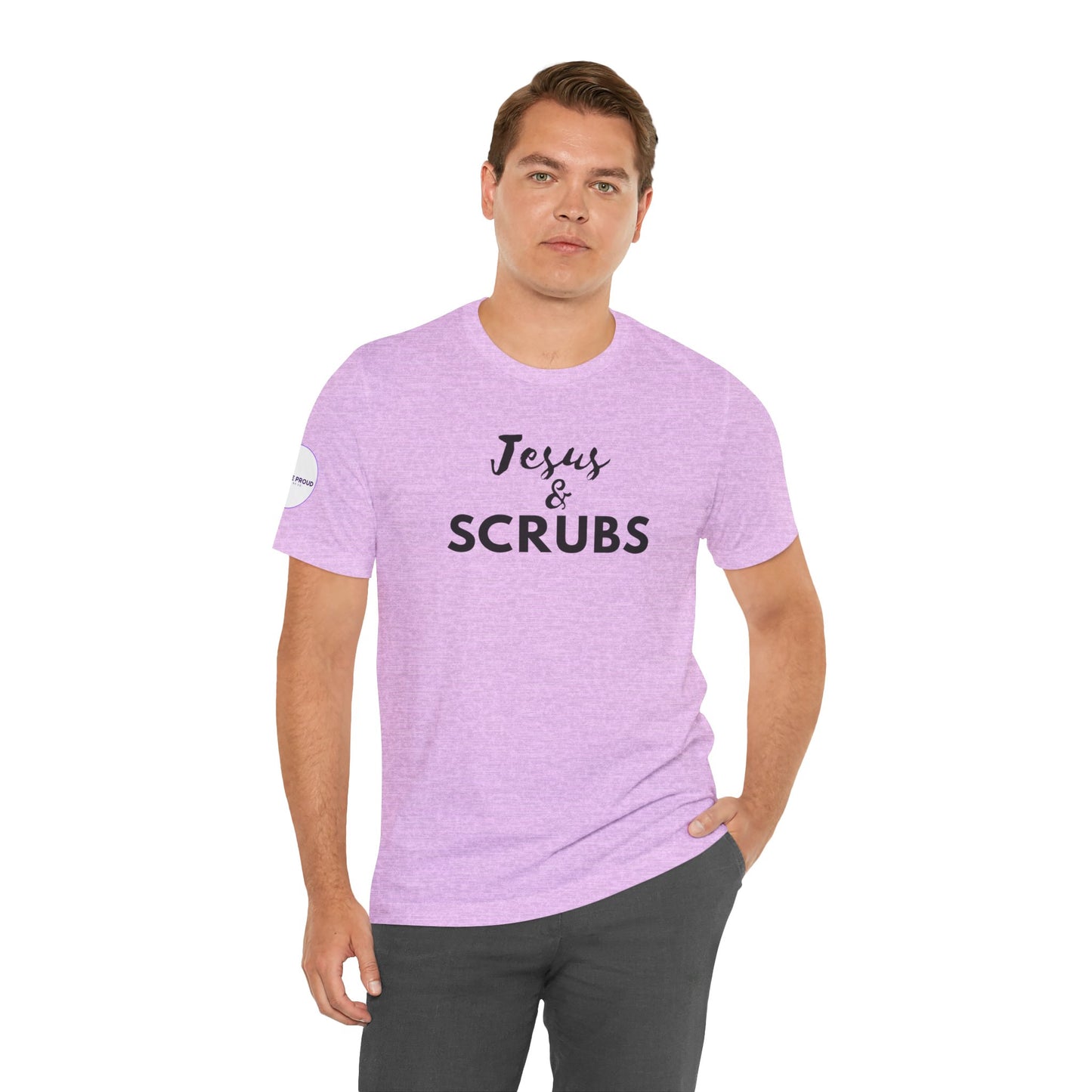 Jesus and Scrubs Nurse T-Shirt showing sleeve print detail