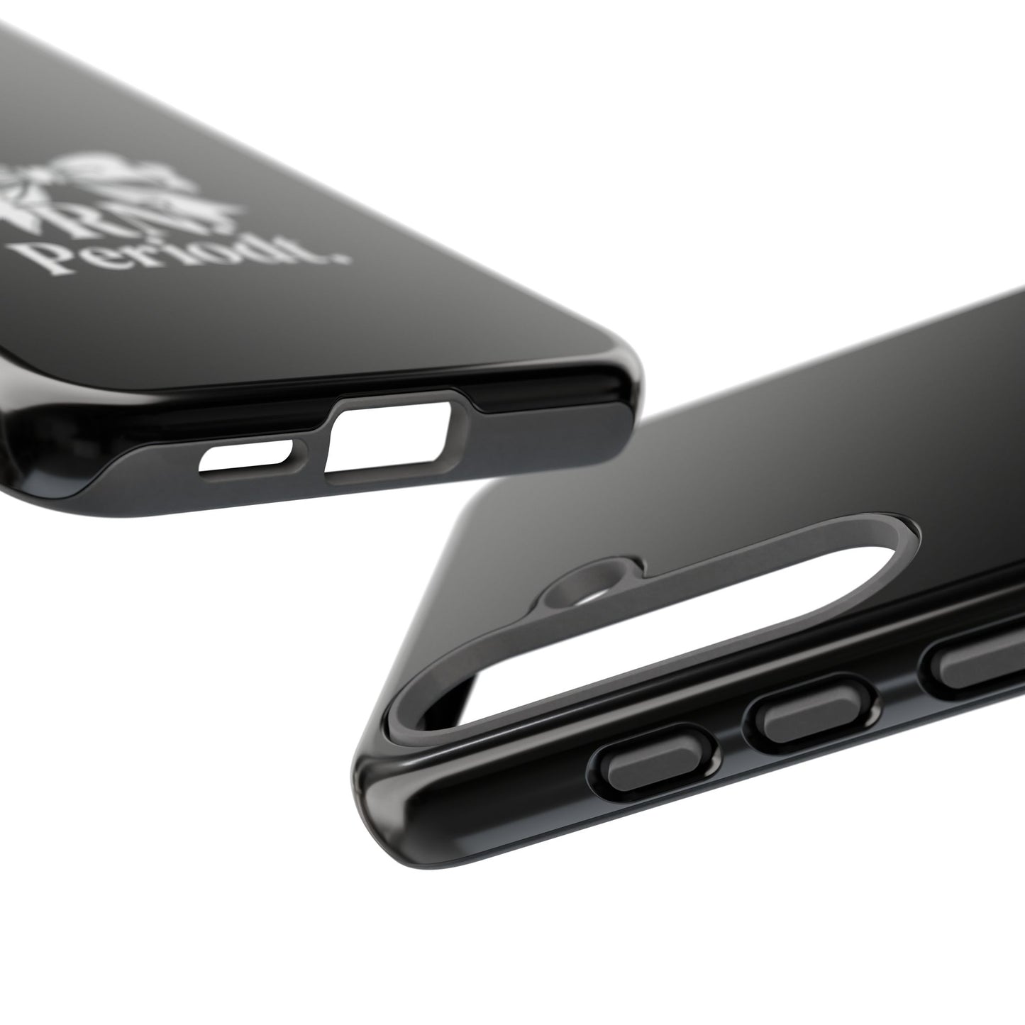Front view of RN Phone Case with bold white bow print