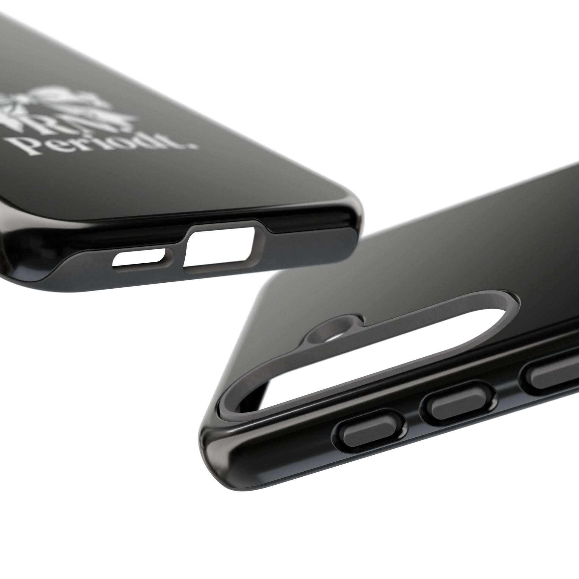Front view of RN Phone Case with bold white bow print