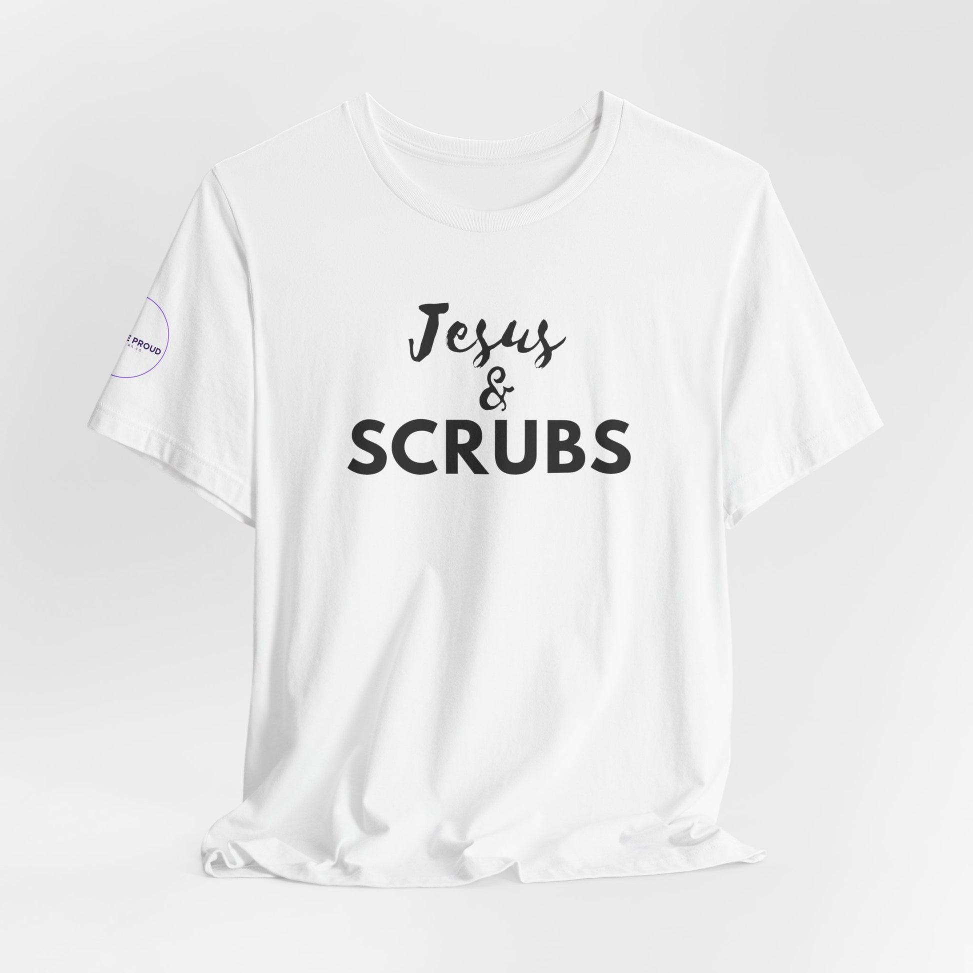 Jesus and Scrubs Nurse T-Shirt showing sleeve print detail