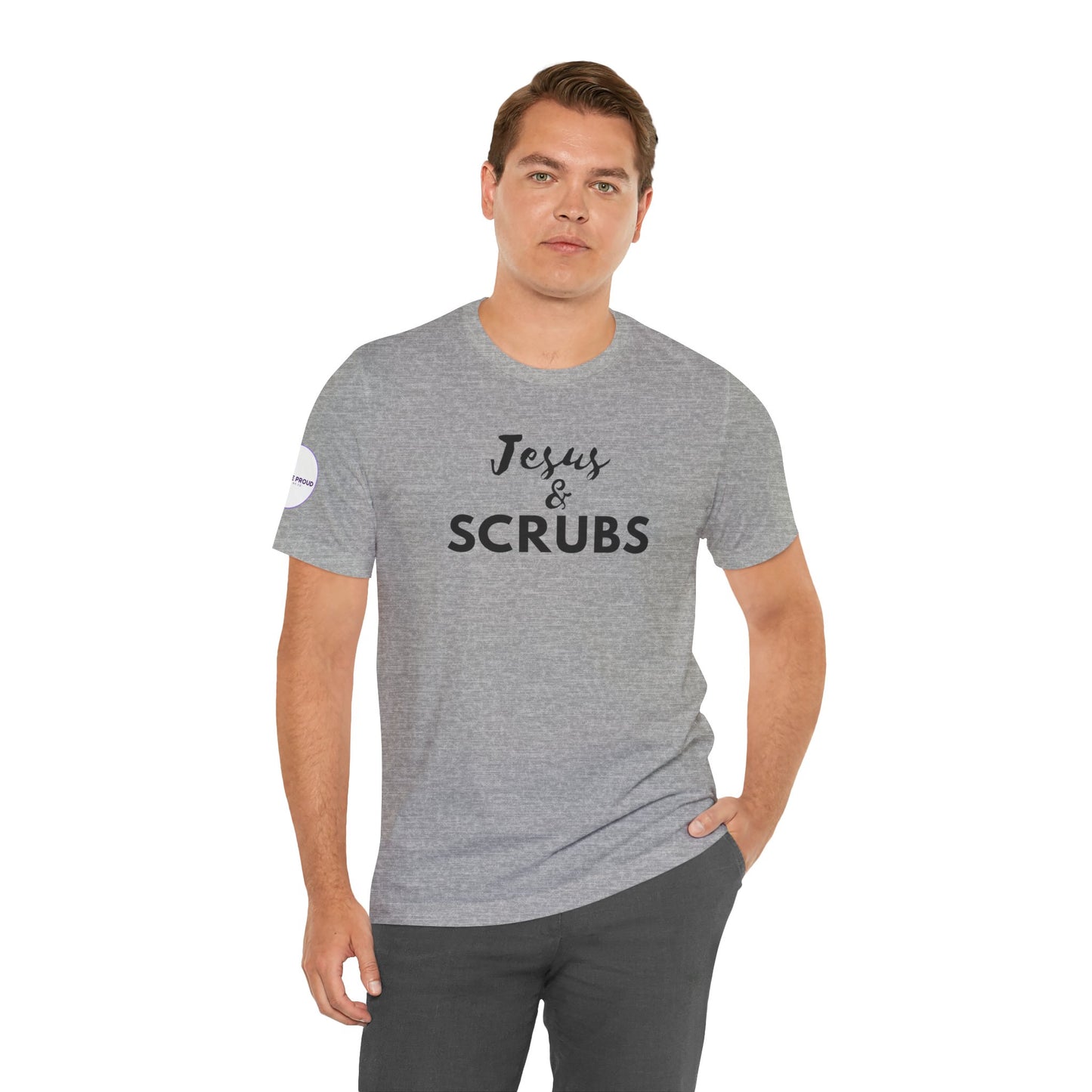 Jesus and Scrubs Nurse T-Shirt showing sleeve print detail