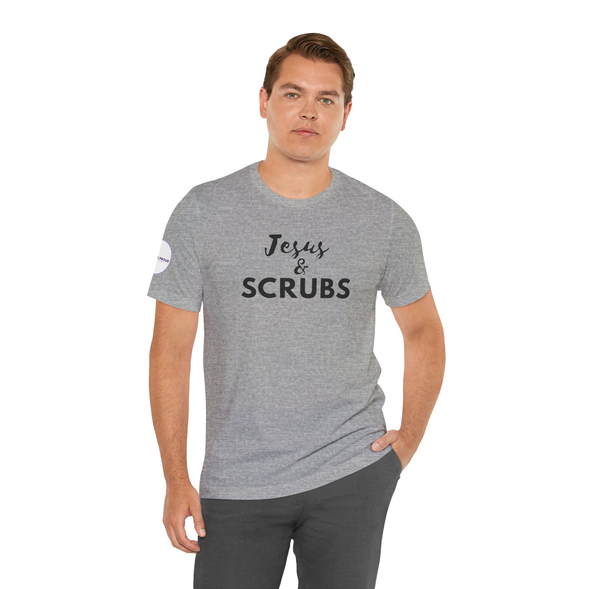 Jesus and Scrubs Nurse T-Shirt showing sleeve print detail