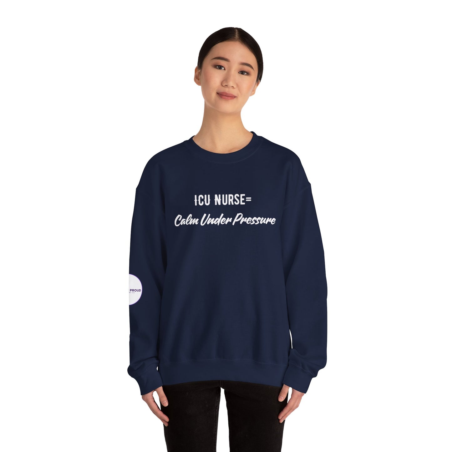 Side view of ICU Nurse Sweatshirt with ribbed collar