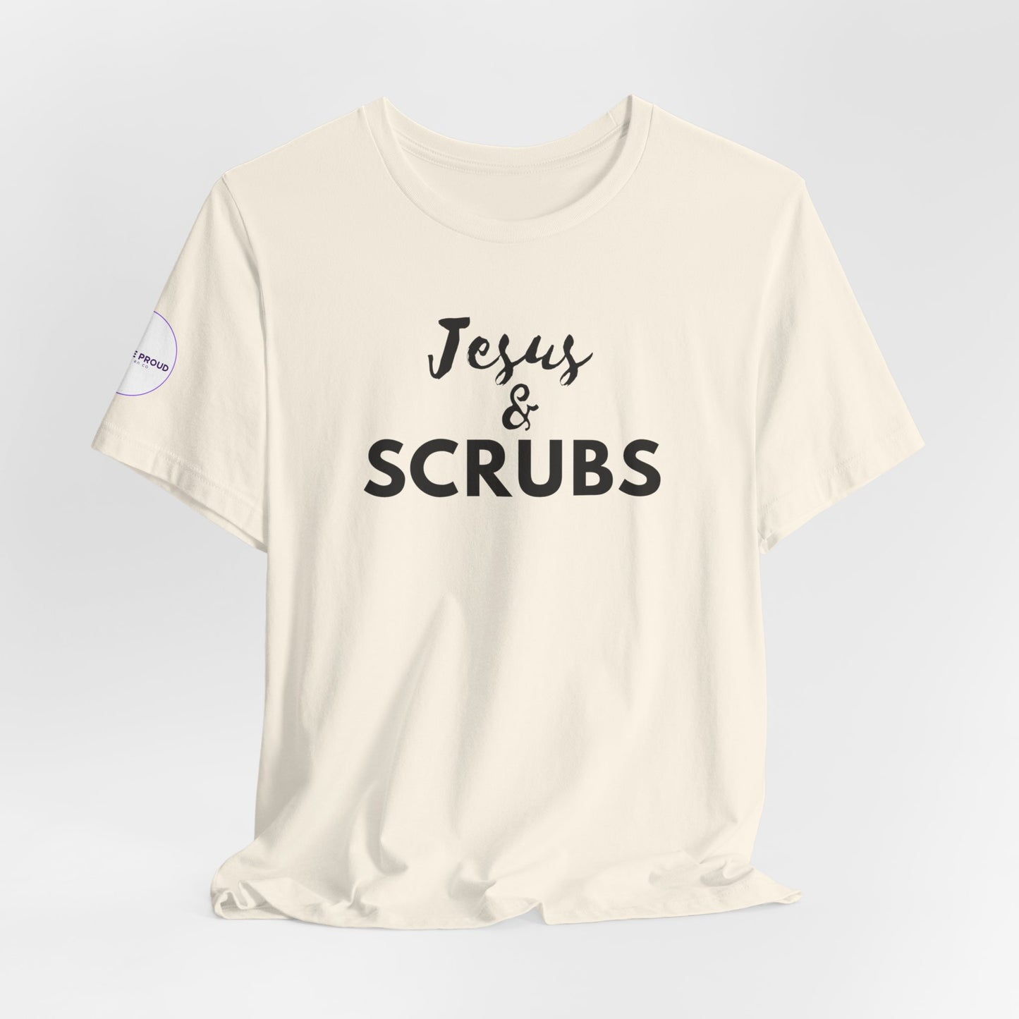 Jesus and Scrubs Nurse T-Shirt showing sleeve print detail
