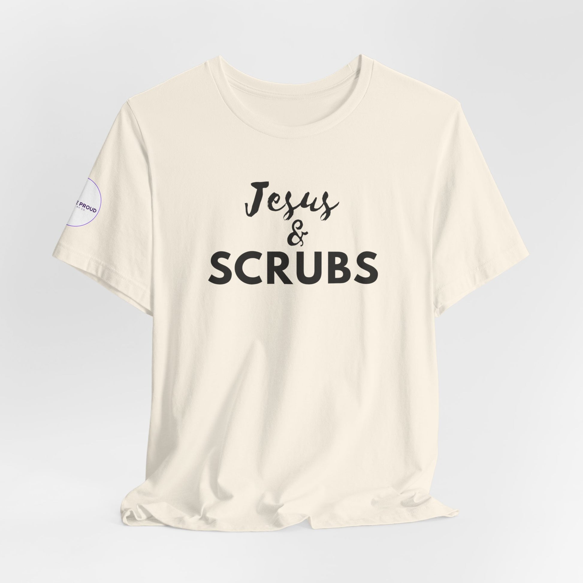 Jesus and Scrubs Nurse T-Shirt showing sleeve print detail