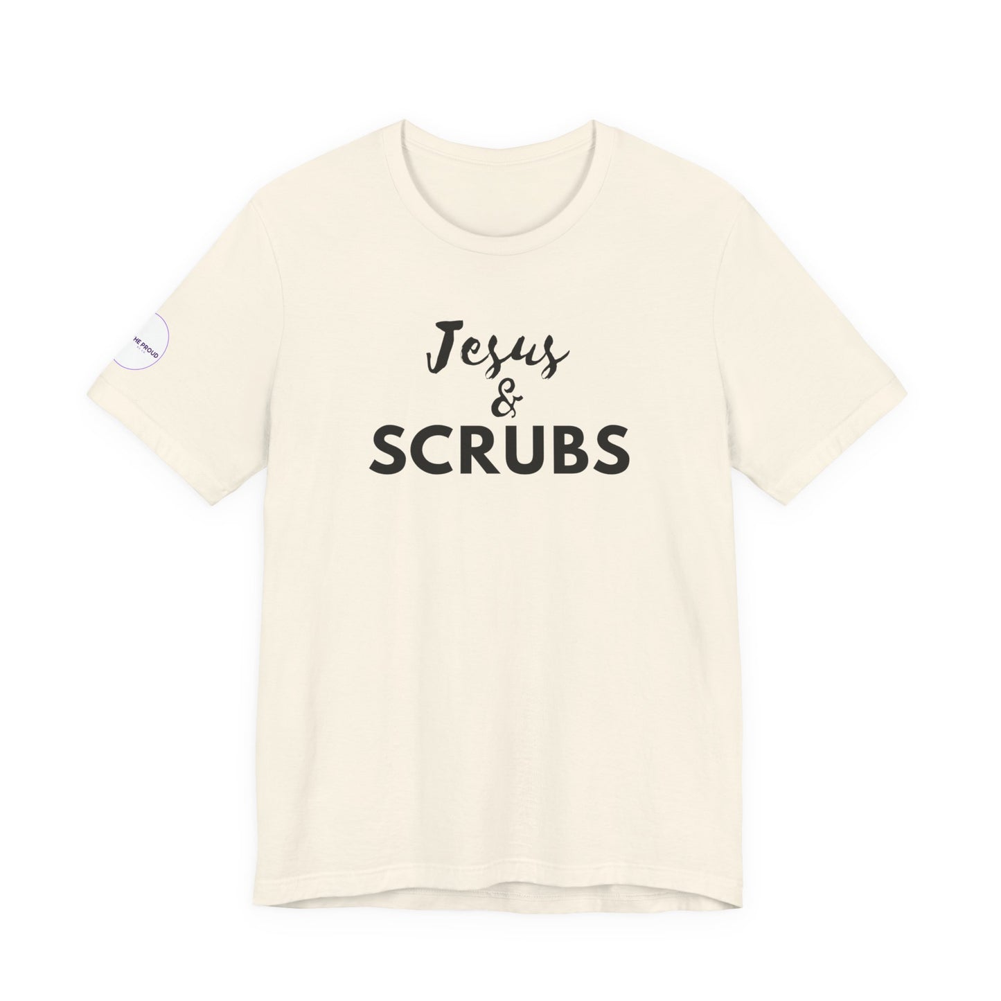 Side view of Jesus and Scrubs Nurse T-Shirt with crew neck fit