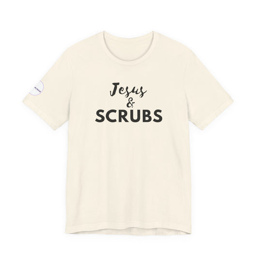 Side view of Jesus and Scrubs Nurse T-Shirt with crew neck fit