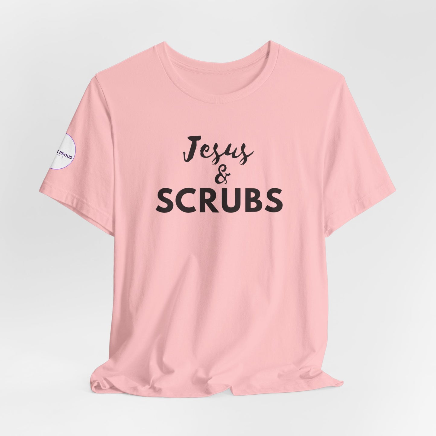Jesus and Scrubs Nurse T-Shirt showing sleeve print detail