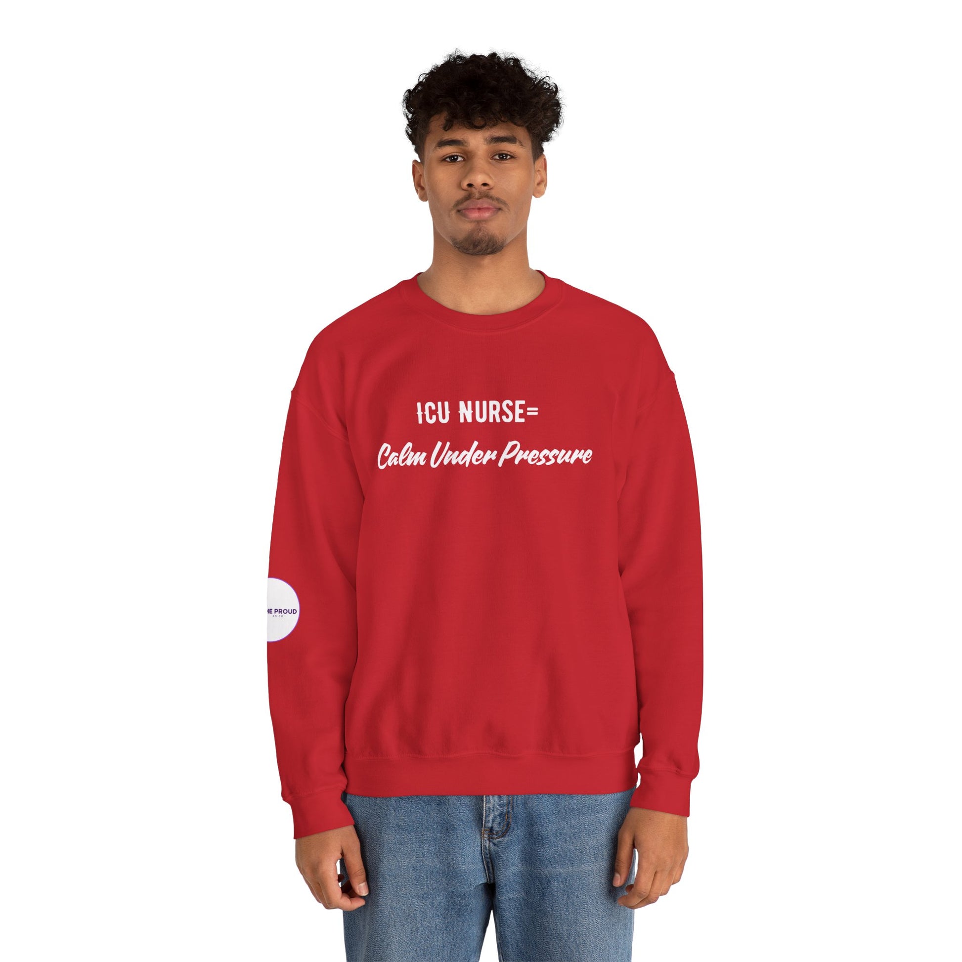 Side view of ICU Nurse Sweatshirt with ribbed collar