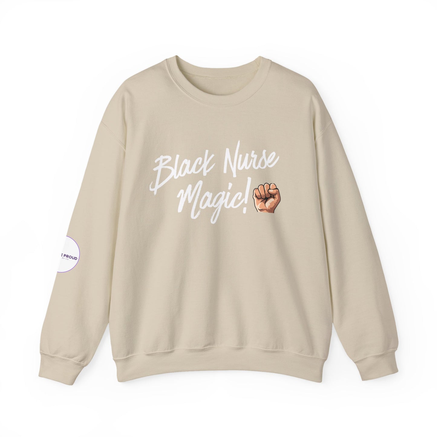 Front view of Black Nurse Sweatshirt with empowering design