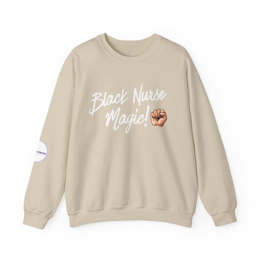 Front view of Black Nurse Sweatshirt with empowering design