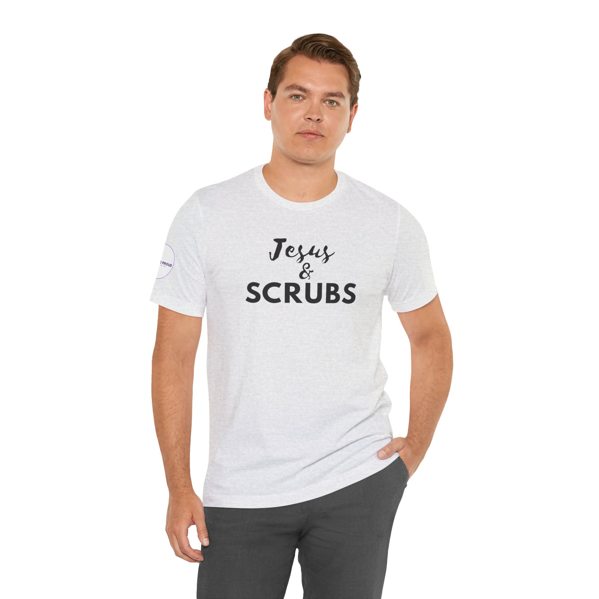 Jesus and Scrubs Nurse T-Shirt showing sleeve print detail