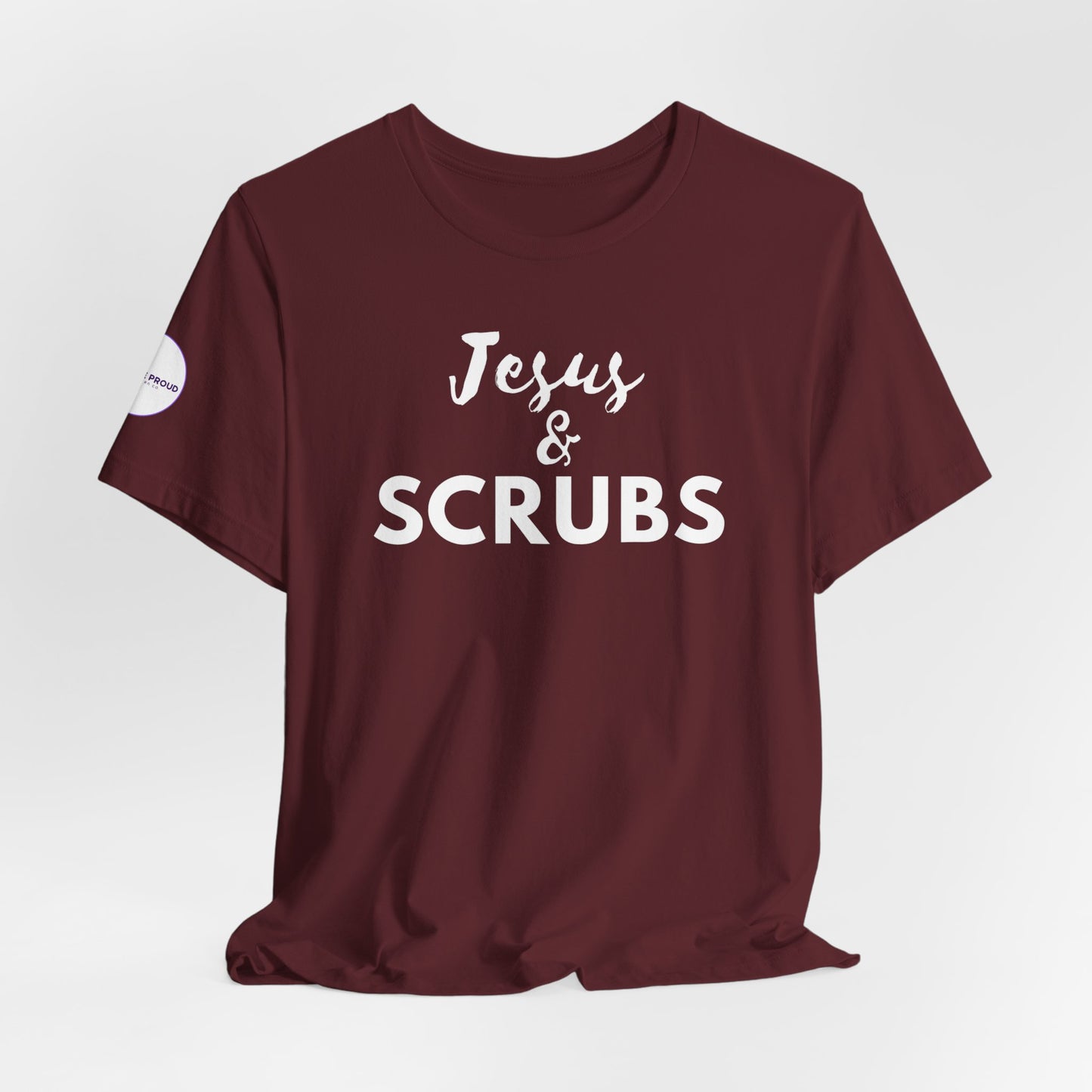 Jesus and Scrubs Nurse T-Shirt showing sleeve print detail