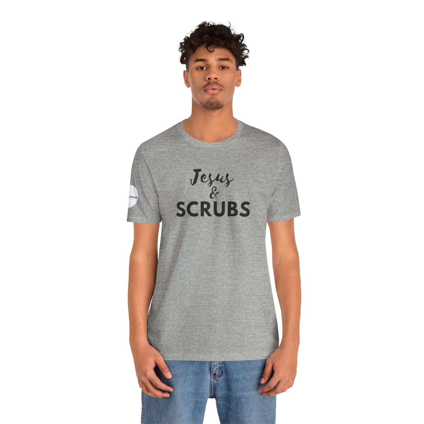 Jesus and Scrubs Nurse T-Shirt showing sleeve print detail