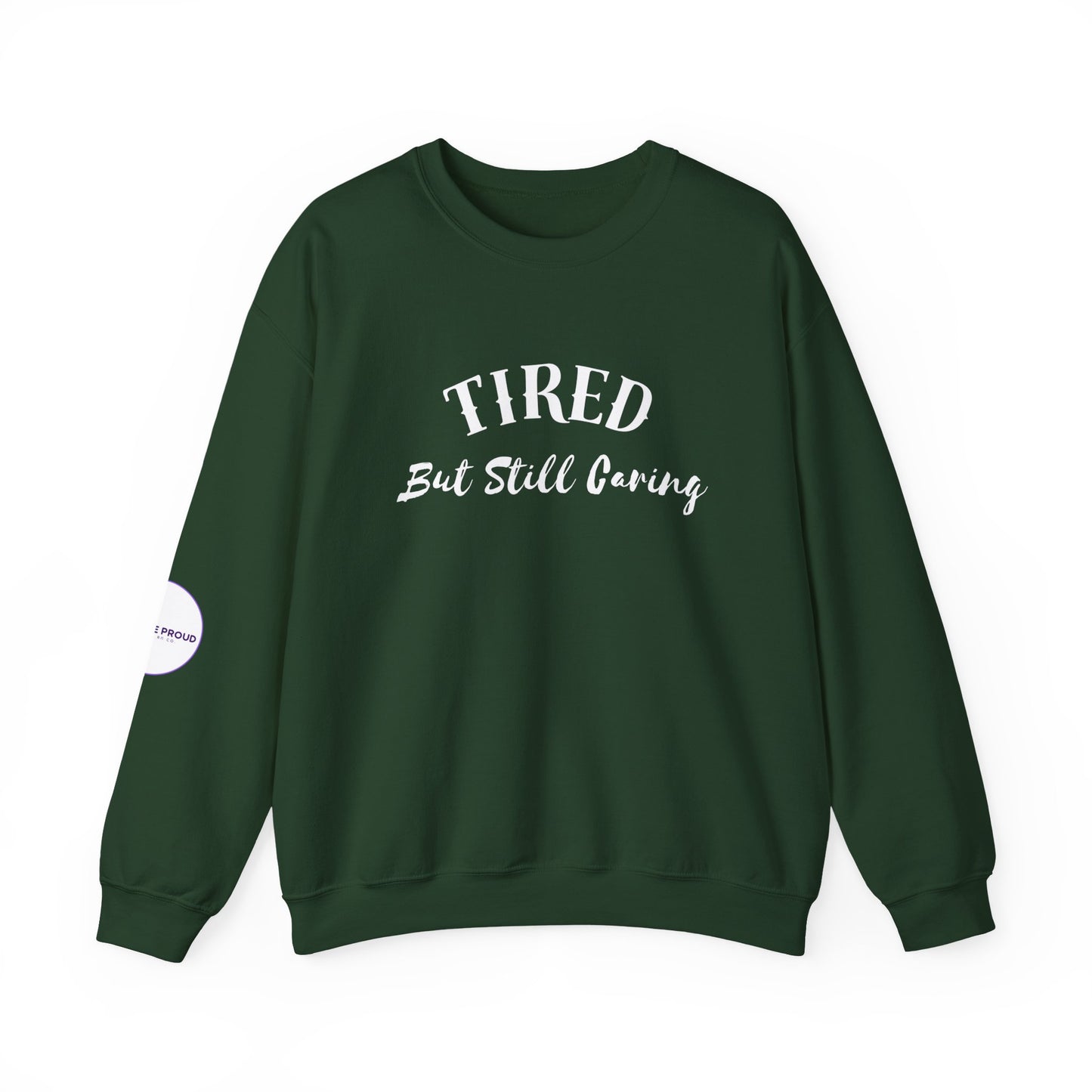 Tired But Still Caring Sweatshirt in white knit with ribbed collar