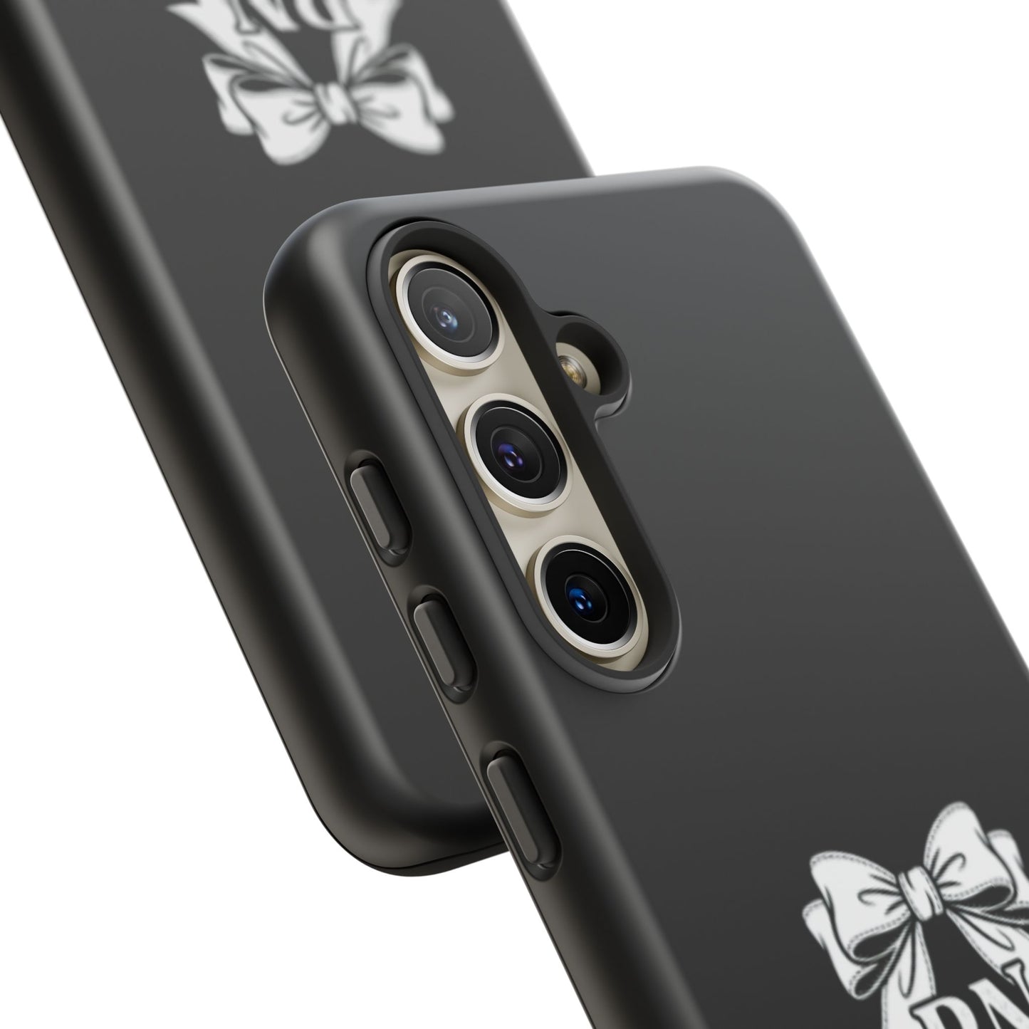 Front view of RN Phone Case with bold white bow print