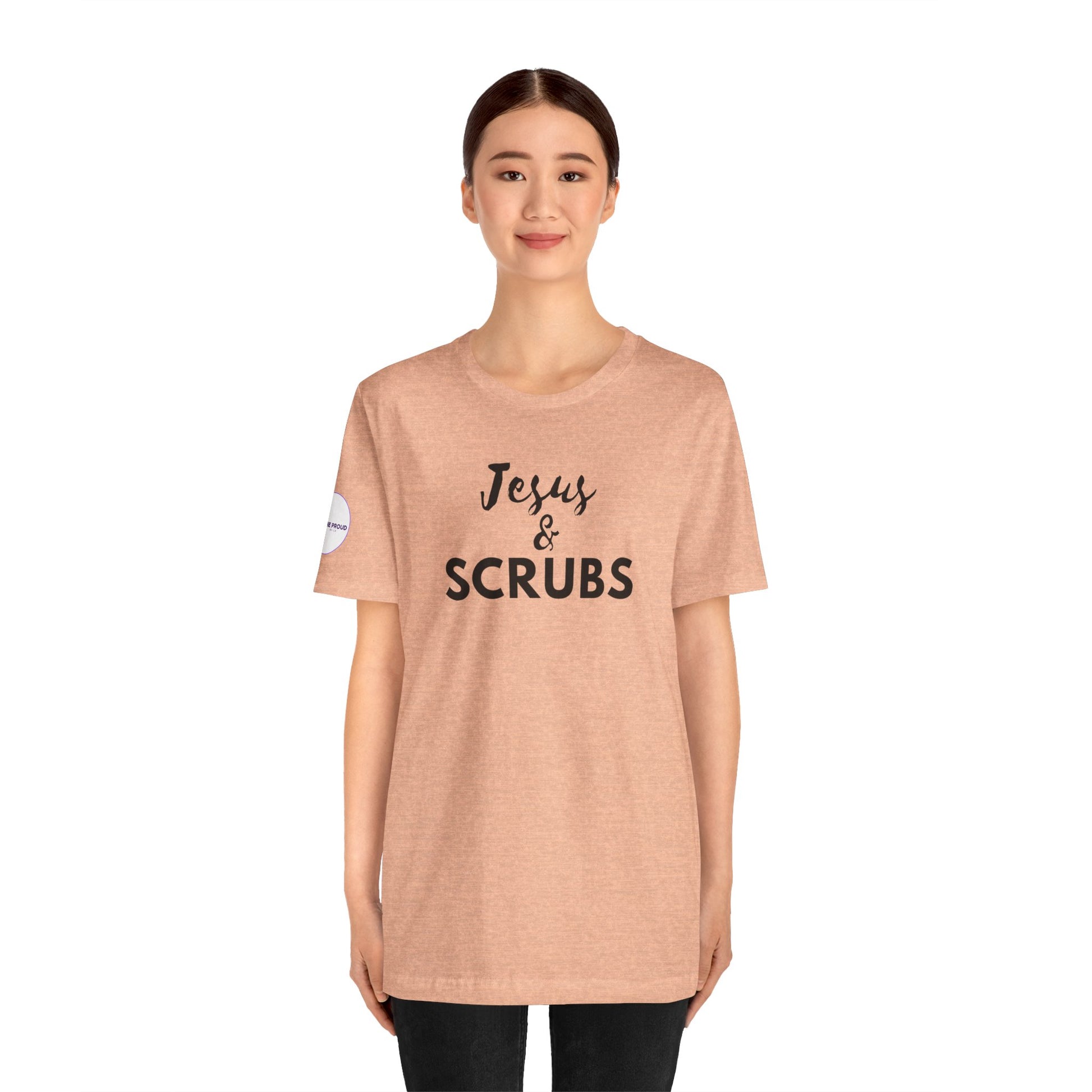 Jesus and Scrubs Nurse T-Shirt showing sleeve print detail