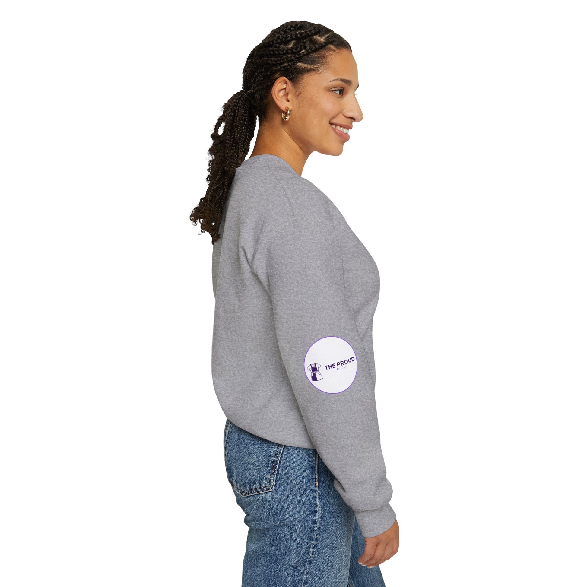Saved Lives Today Sweatshirt with purple and black lettering detail