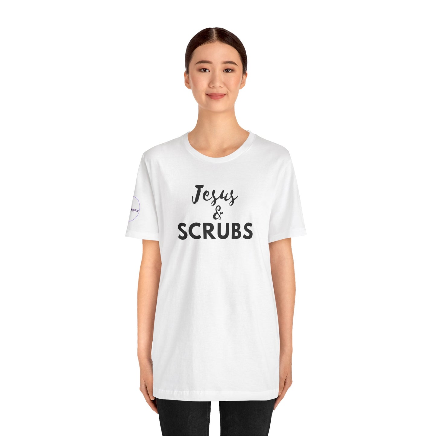 Jesus and Scrubs Nurse T-Shirt showing sleeve print detail